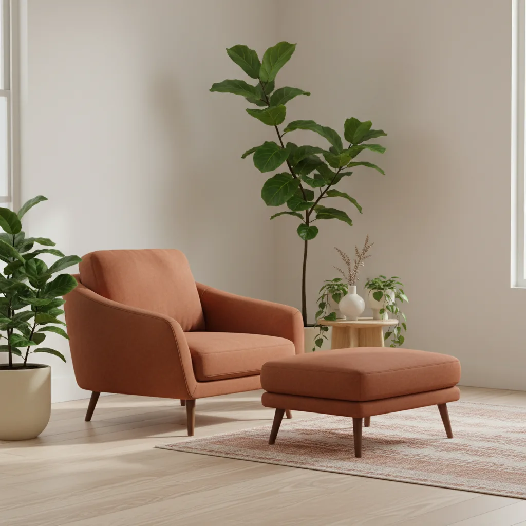 Lichte werkkamer met bureau, plant en open raam in warm daglicht